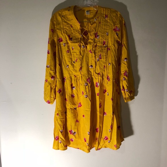 Floral vibrant yellow dress 3/4 sleeves - Picture 2 of 6